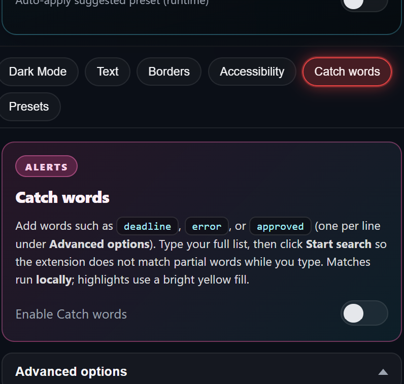 Field visibility and per-site preference controls